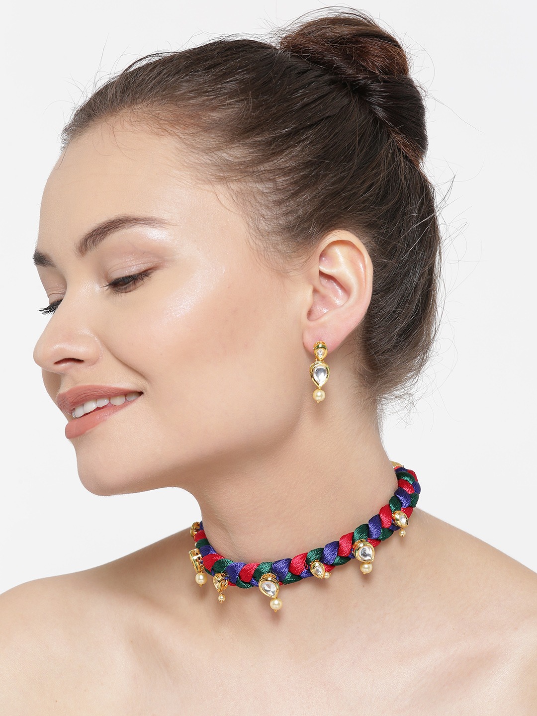 YouBella Multicoloured Stone-Studded Beaded Jewellery Set